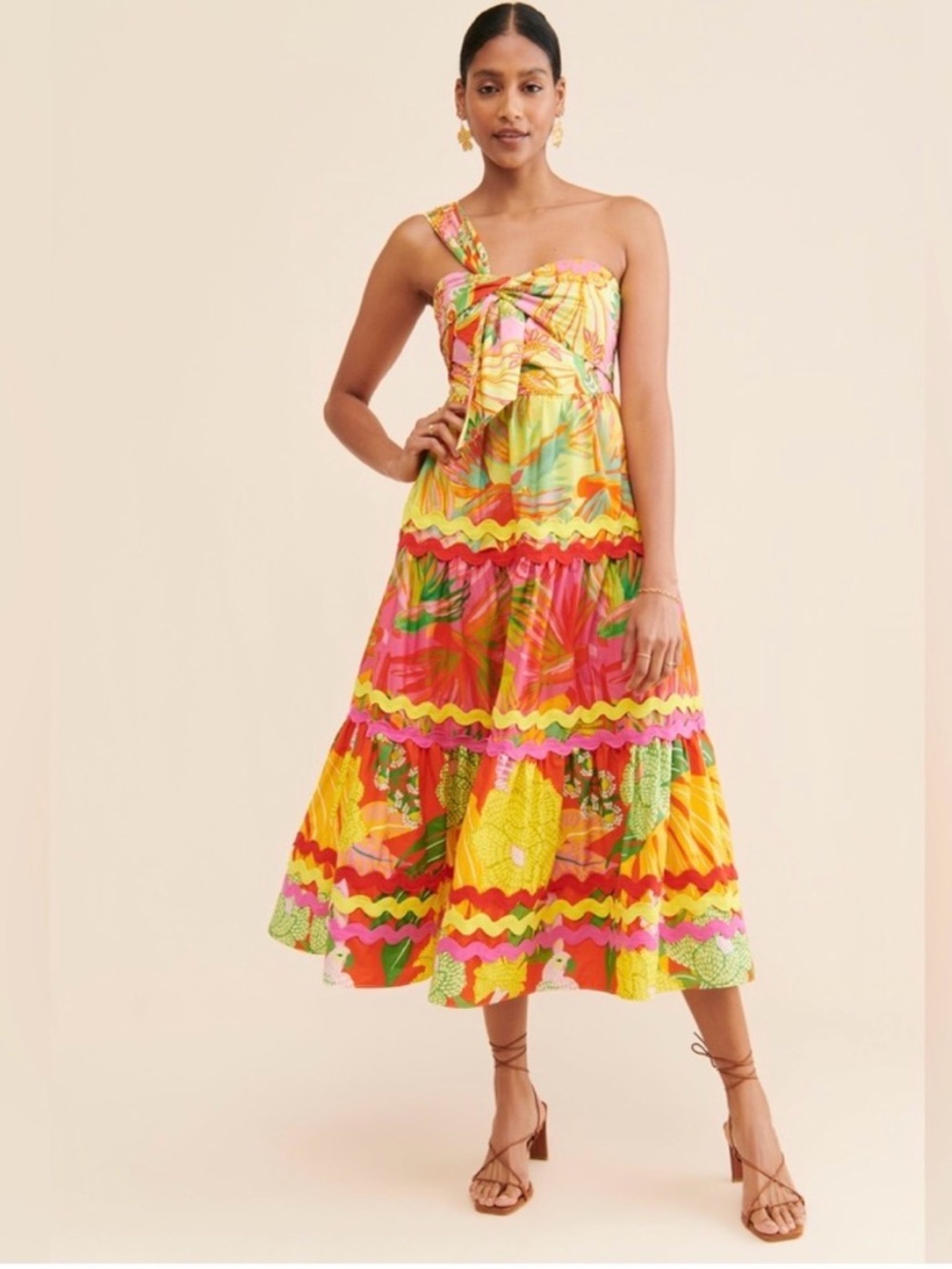 Farm Rio Mixed Print One shoulder Dress